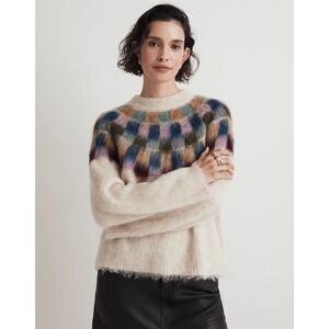 Madewell Brushed Checkerboard Fair Isle Oversized Crewneck Sweater Size XS